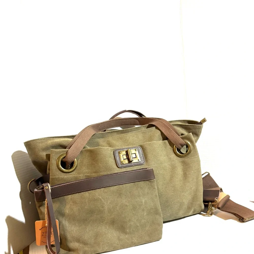 ZEDE unisex Stylish Brown Canvas Tote Bag - Picture 4 of 7